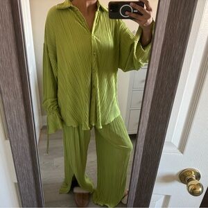 Women's Lime Green Wide Leg Pants & Jumpsuit Set